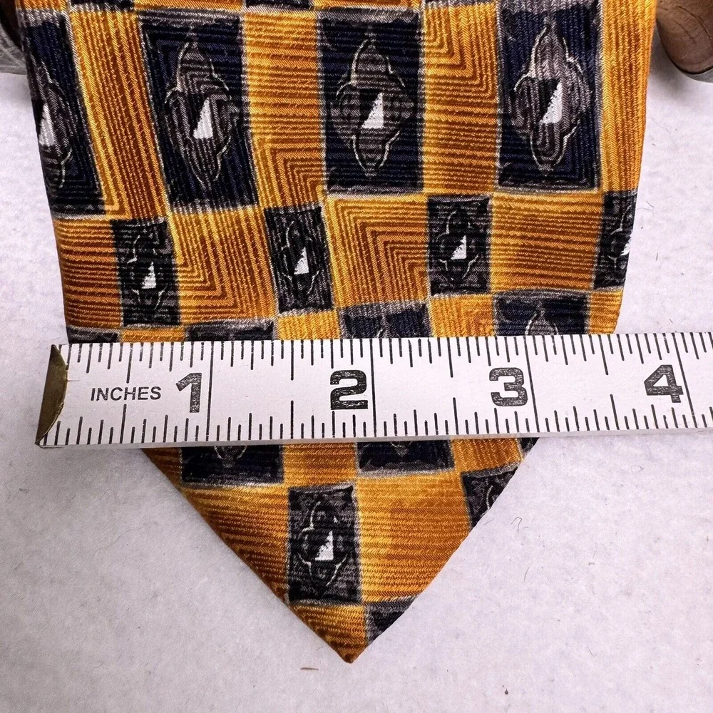 J.Z. Richards Silk Necktie Mens OS Gold Navy‎ Geometric Handcrafted Professional